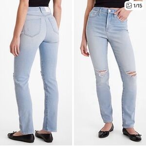 Express slim super high rise light wash distressed jeans Size 14.